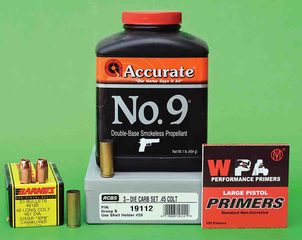 Handload data for Accurate No. 9 powder should include adequate primer ignition and a charge weight that will result in enough pressure to achieve proper burn.